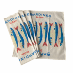 blue and red sardines DTG print on cotton napkins
