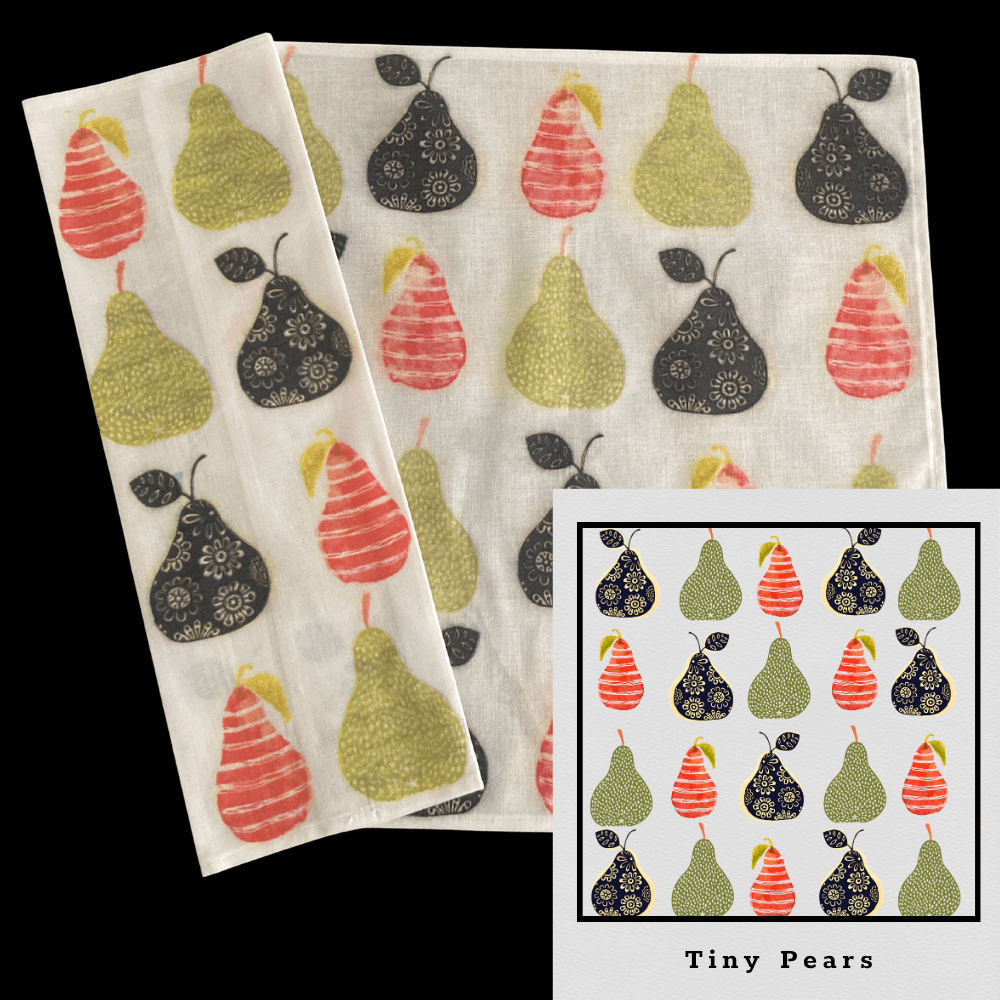 orange green grey pears DTG print on cotton napkins