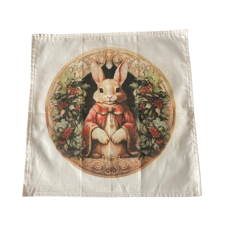 cute bunny red coat DTG print on cotton napkins