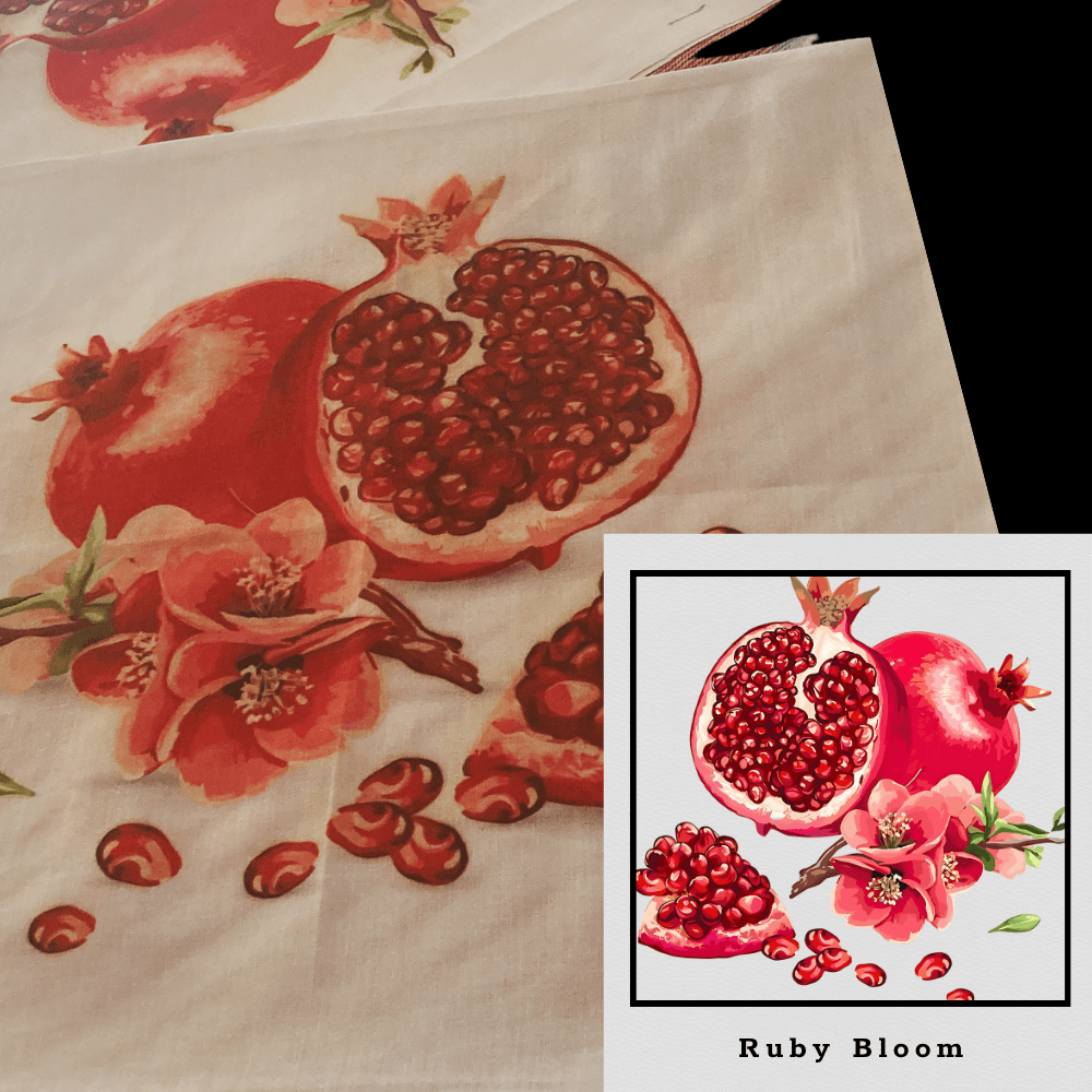 Ruby bloom pomegranate DTG print on cotton napkins