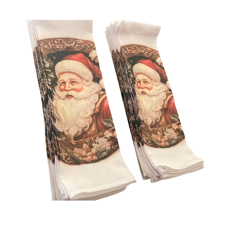 Red Father Christmas DTG print on cotton napkins