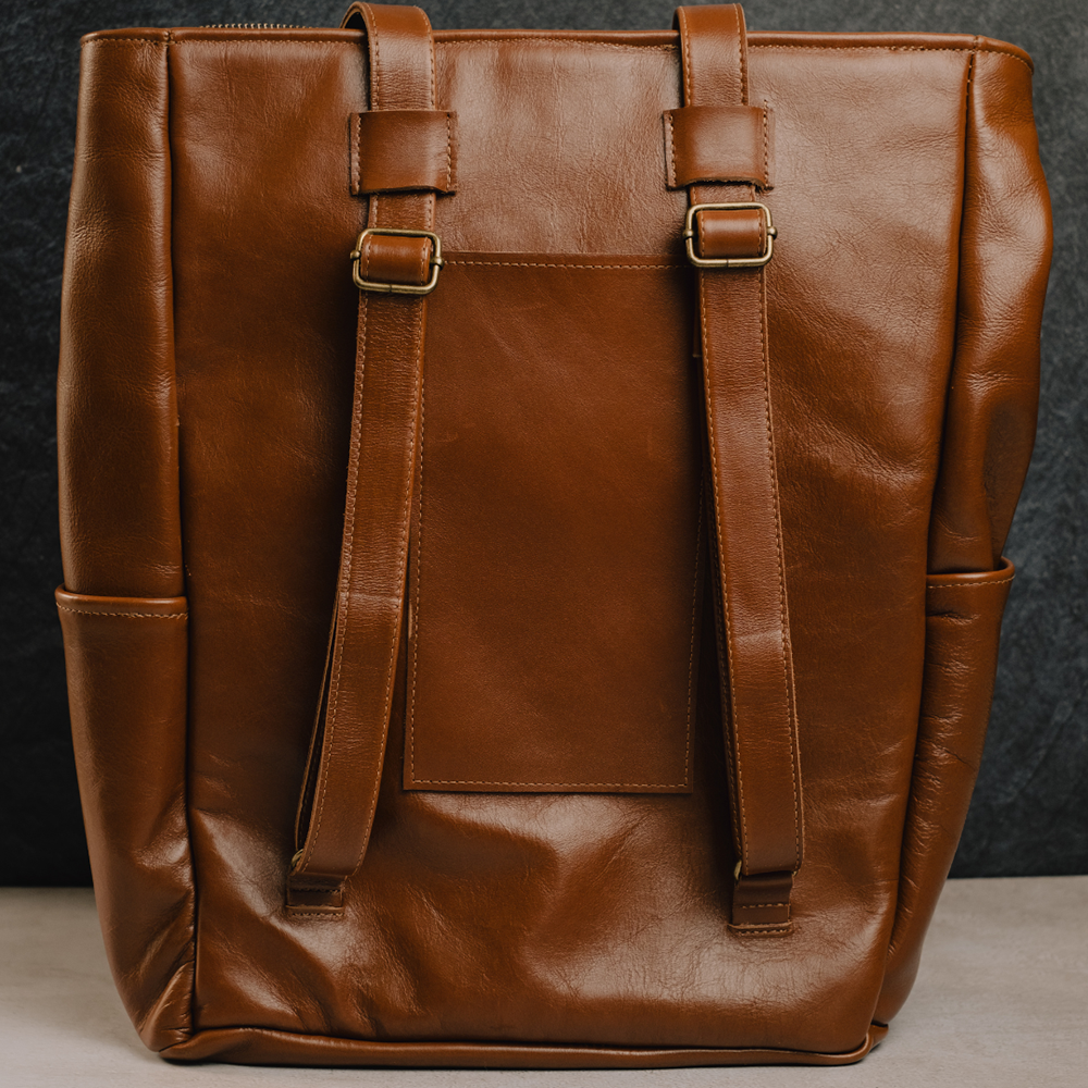 brown handmade leather tote bag backpack