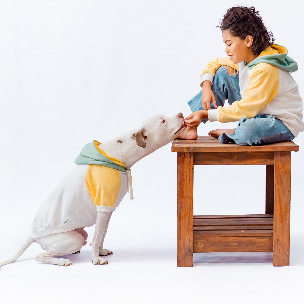 yellow and white kids fleece hoodie