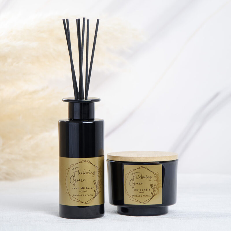 Flickering grace reed diffuser and soy candle gift set