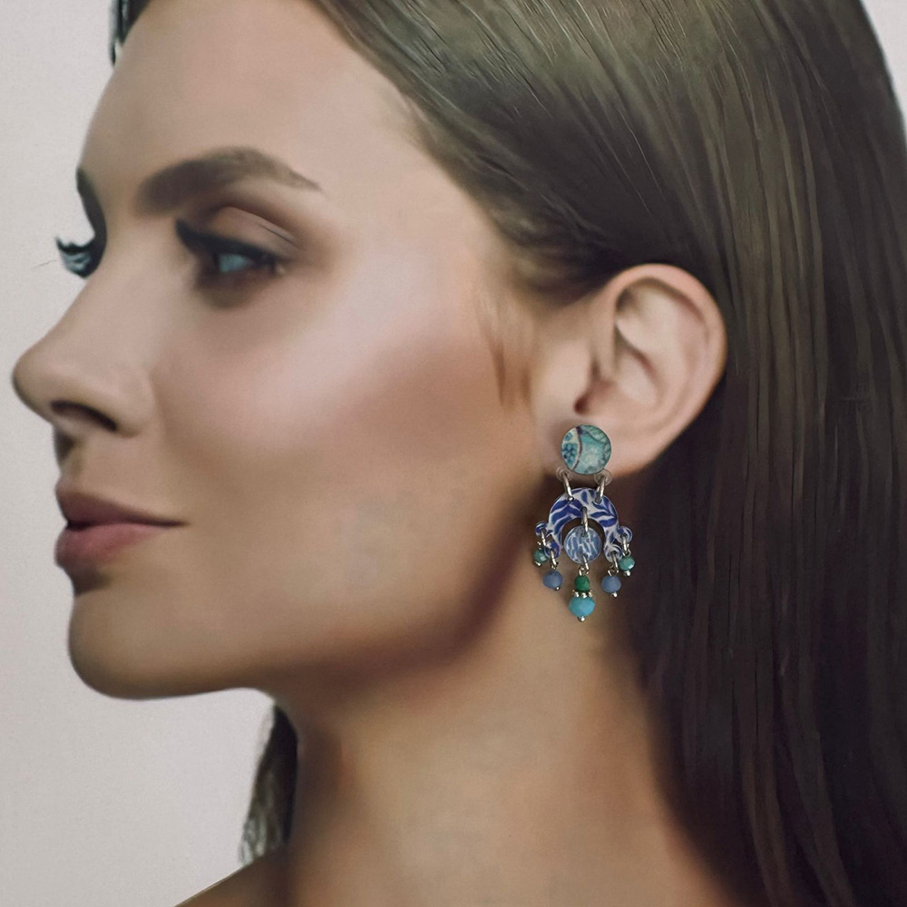 blue plexiglass handmade earrings