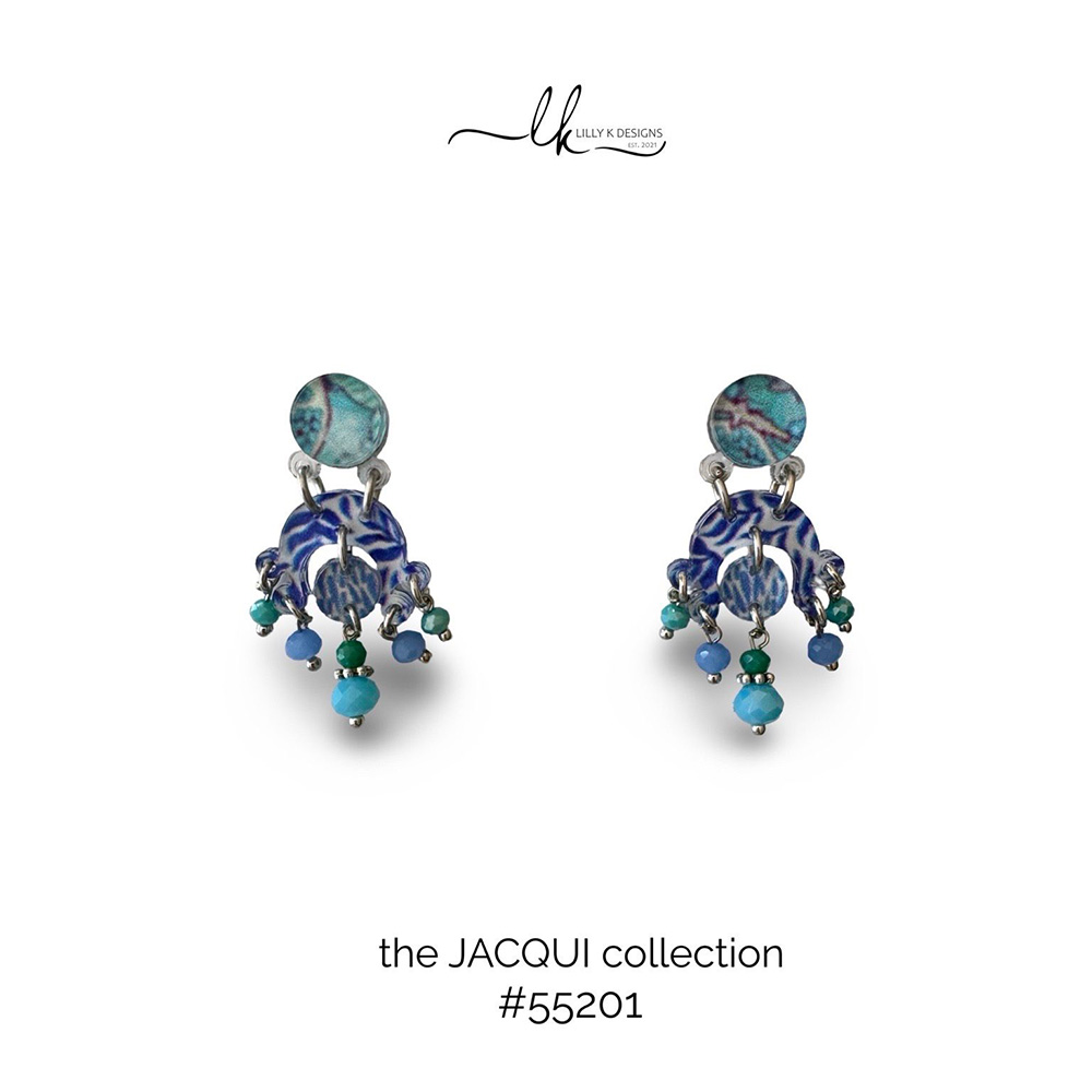 blue plexiglass handmade earrings