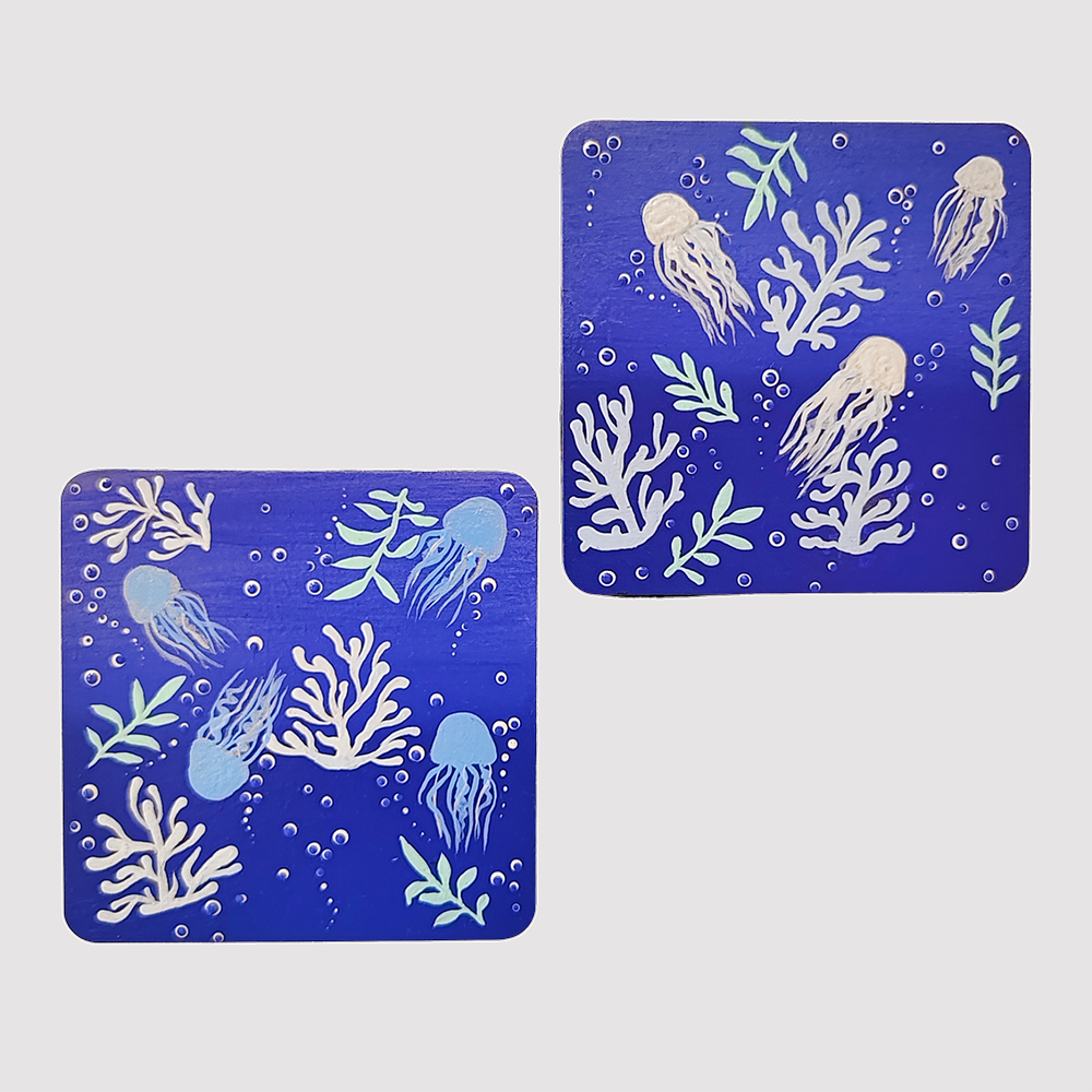 blue jelly fish coasters