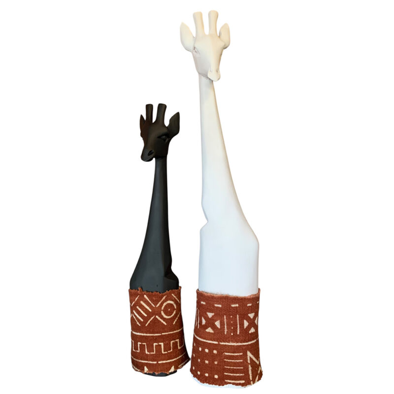 Painted Wooden Giraffe finished with Brown Mudcloth
