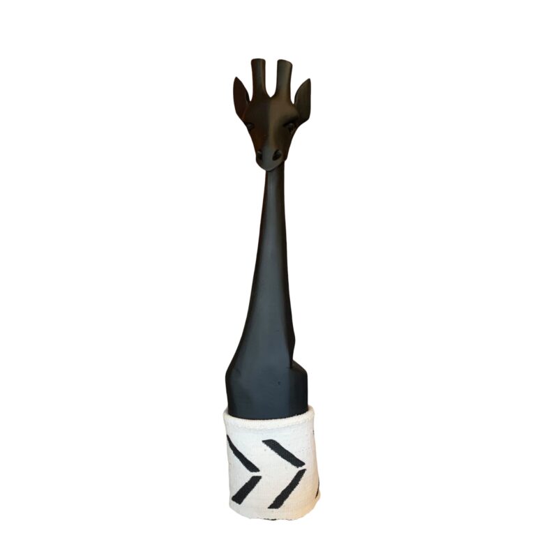 Painted Wooden Giraffe finished with White Mudcloth