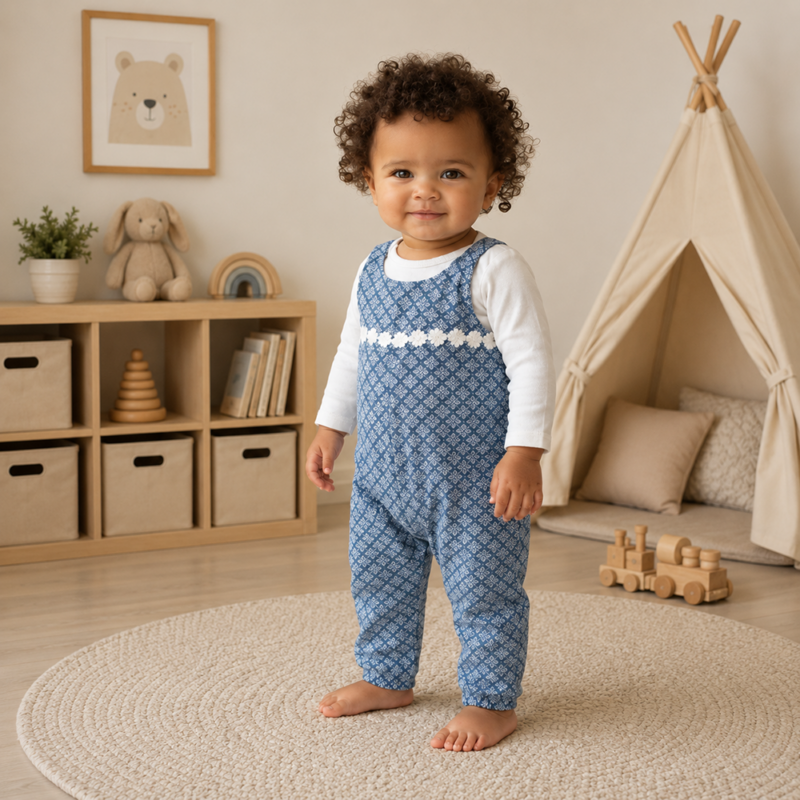 Girls Blue Shweshwe Dungarees
