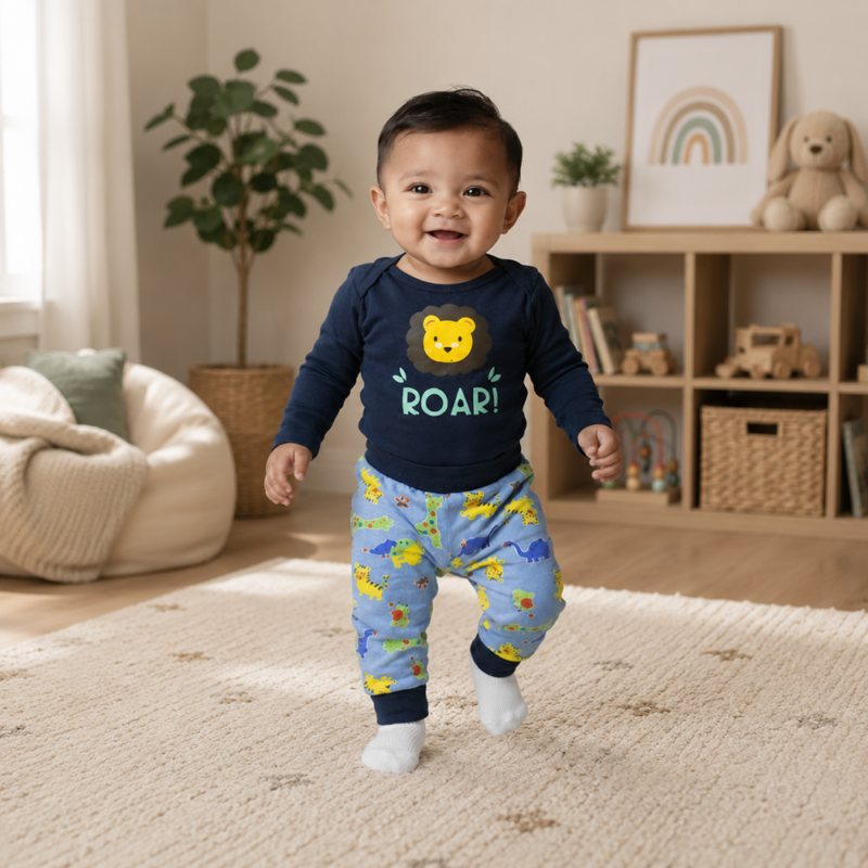 Boys Long Pants & Long Sleeve Tee Set with Lion Print
