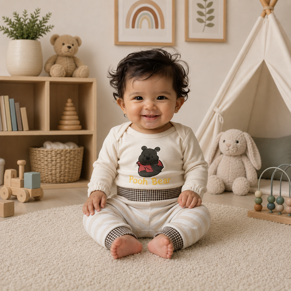 Boys Long Pants & Long Sleeve Tee Set with Pooh Bear Print